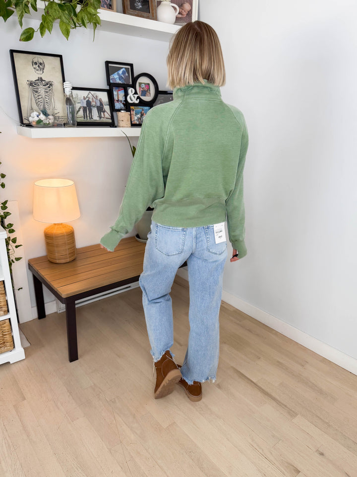 Drew Washed 1/2 Zip Sweatshirt- SAGE