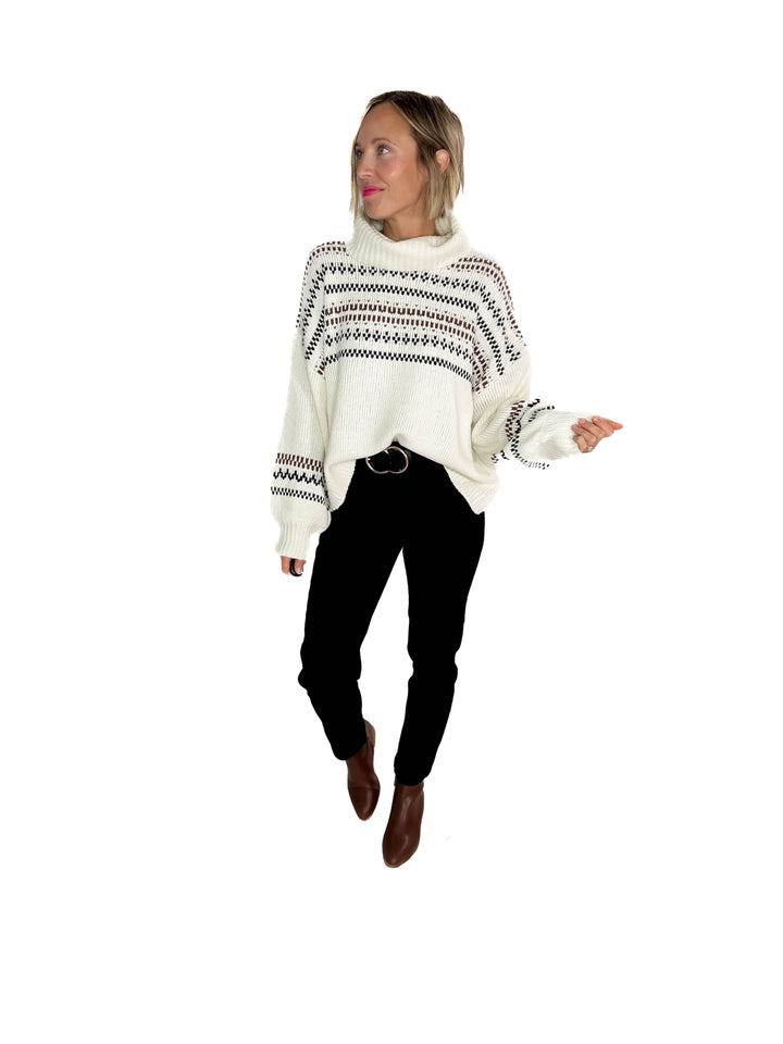 Hollye Cowl Neck Sweater Top- CREAM