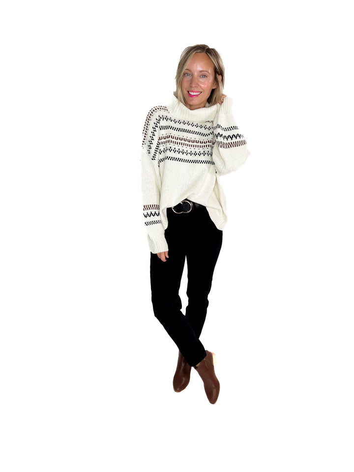 Hollye Cowl Neck Sweater Top- CREAM
