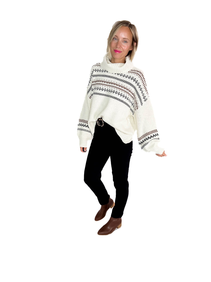 Hollye Cowl Neck Sweater Top- CREAM