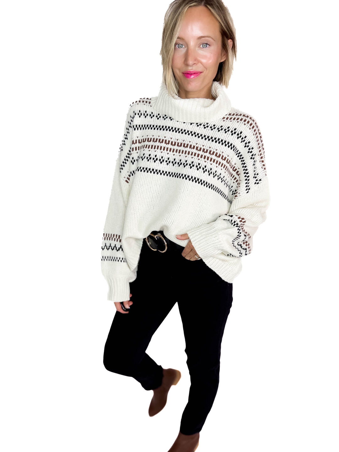 Hollye Cowl Neck Sweater Top- CREAM