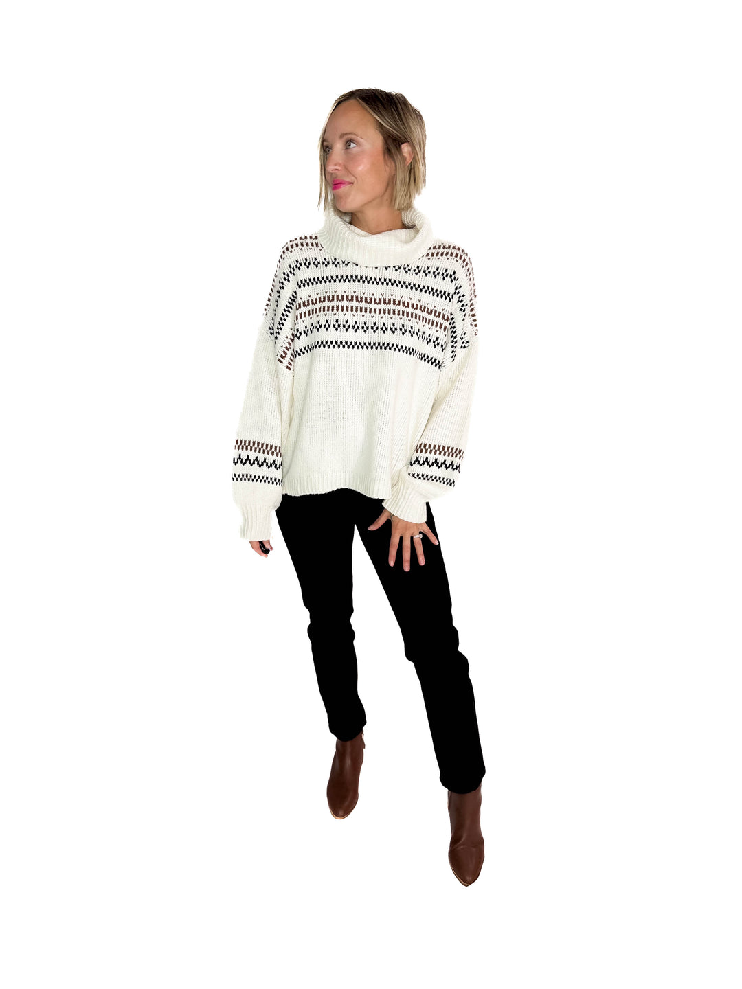 Hollye Cowl Neck Sweater Top- CREAM