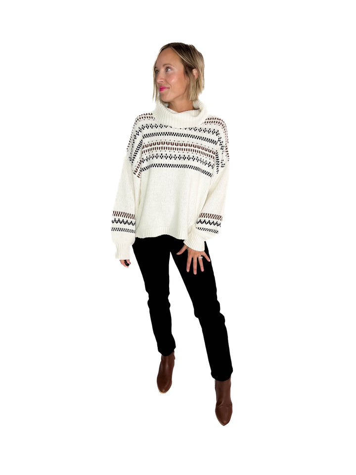 Hollye Cowl Neck Sweater Top- CREAM