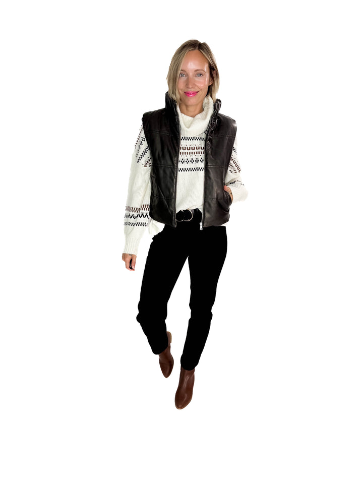 Vivianna Leather Look Puffer Vest- CHARCOAL