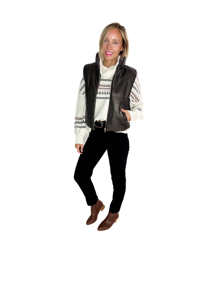 Vivianna Leather Look Puffer Vest- CHARCOAL