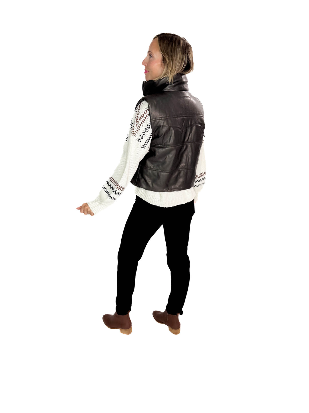 Vivianna Leather Look Puffer Vest- CHARCOAL