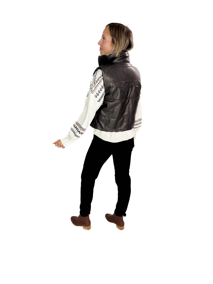 Vivianna Leather Look Puffer Vest- CHARCOAL