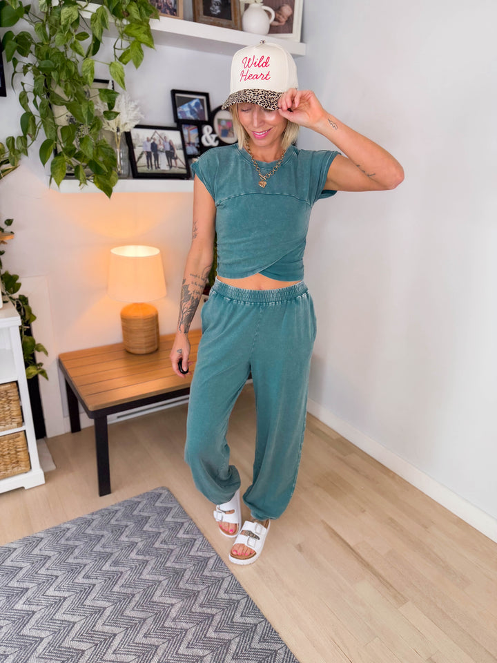 Maude Washed Stretch Cotton Set- DARK TEAL