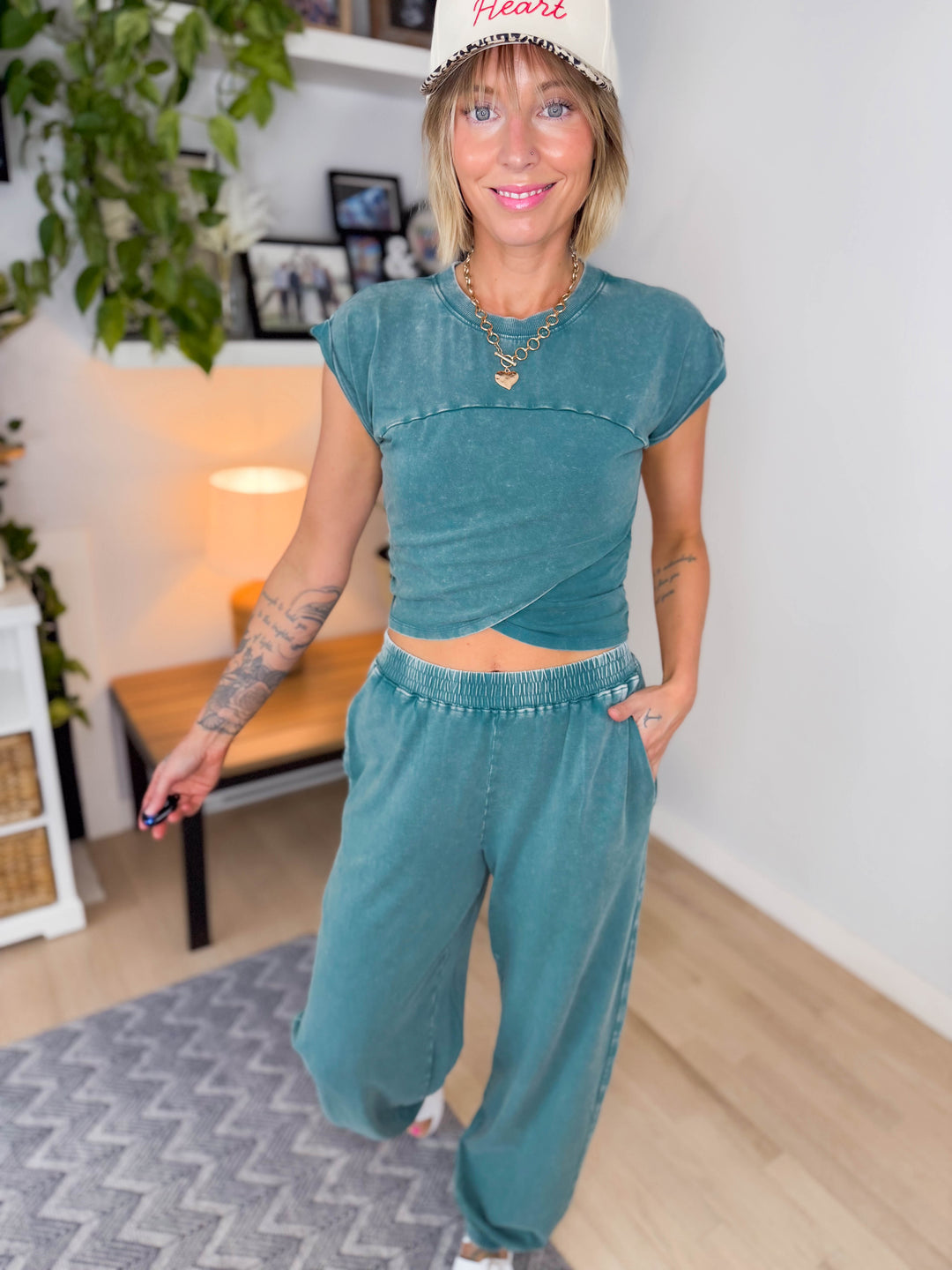 Maude Washed Stretch Cotton Set- DARK TEAL