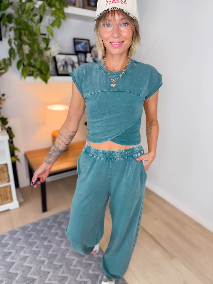 Maude Washed Stretch Cotton Set- DARK TEAL