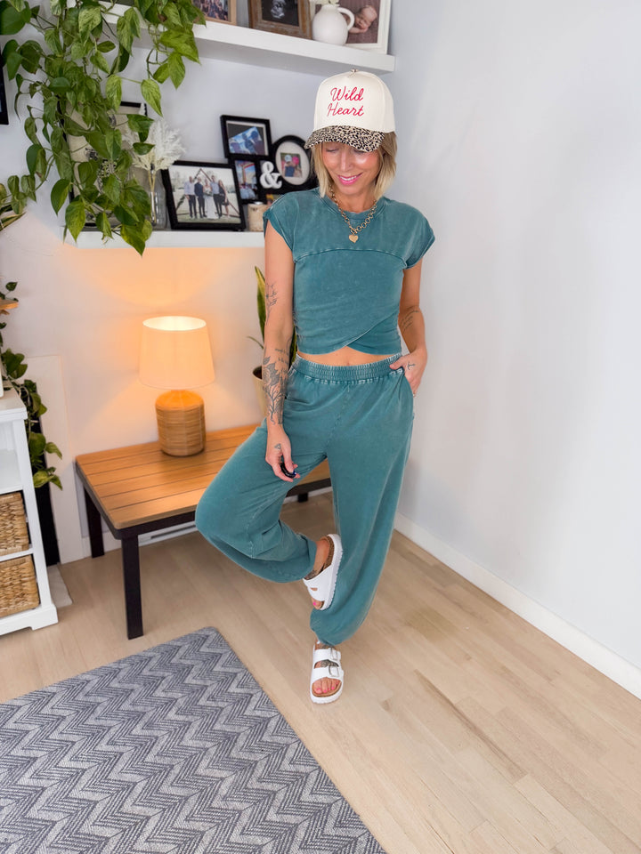 Maude Washed Stretch Cotton Set- DARK TEAL