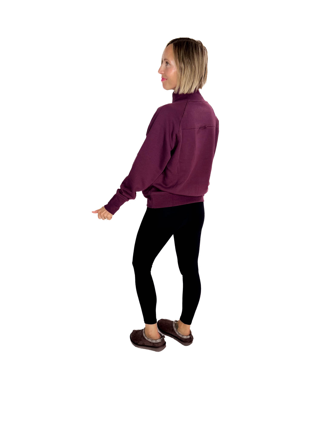 MONO B Heartline Fleece Mock Neck Sweater- DARK PLUM