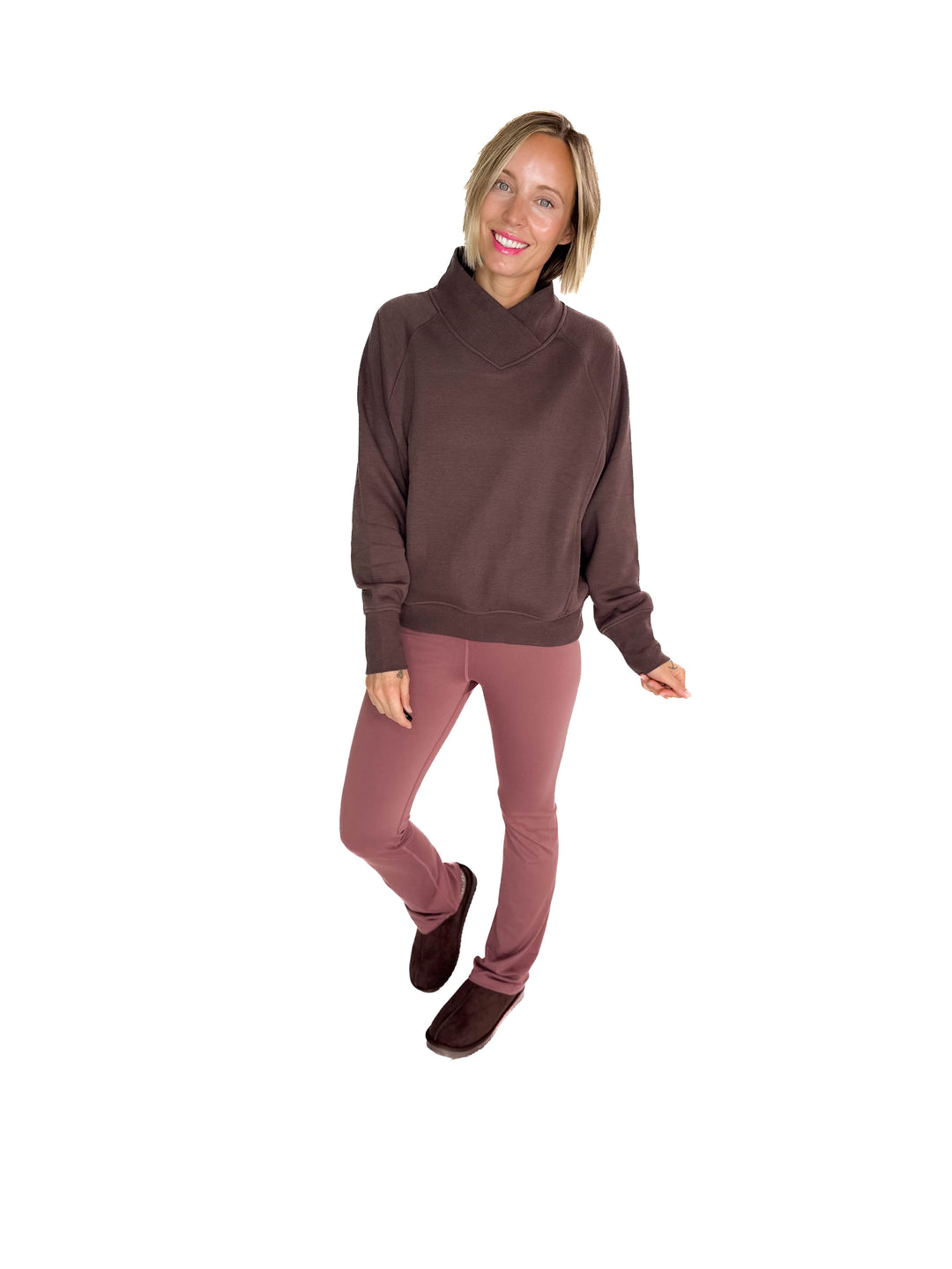MONO B Heartline Fleece Mock Neck Sweater- ESPRESSO