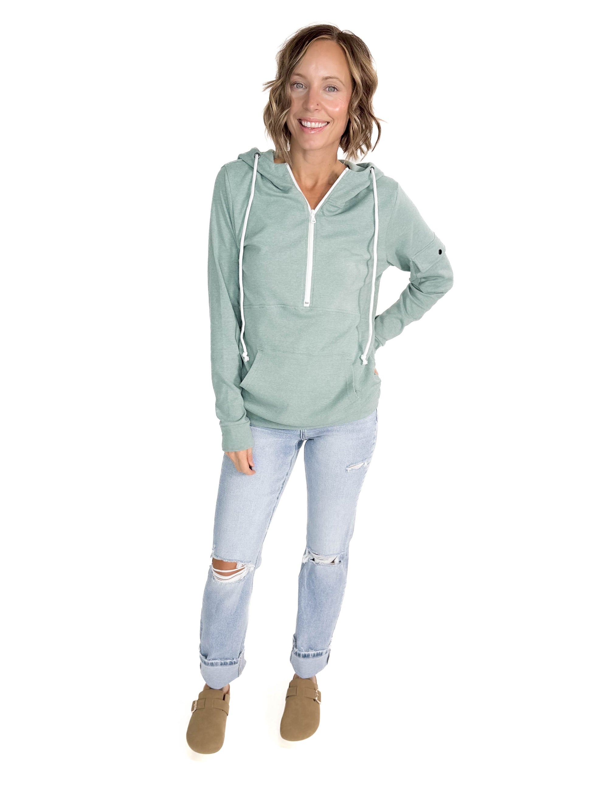 Pixie Pocket Halfzip Hoodie- SAGE