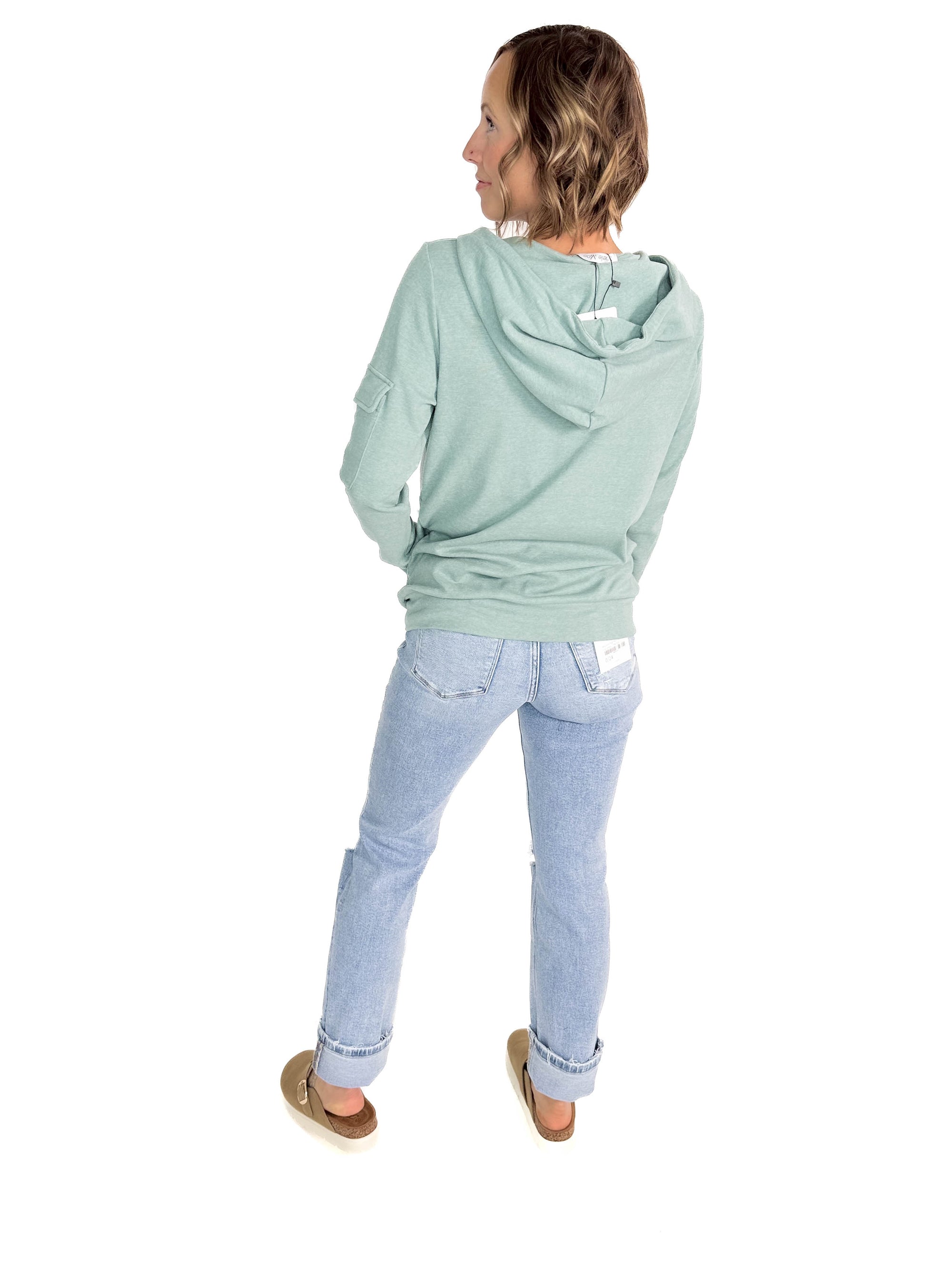 Pixie Pocket Halfzip Hoodie- SAGE