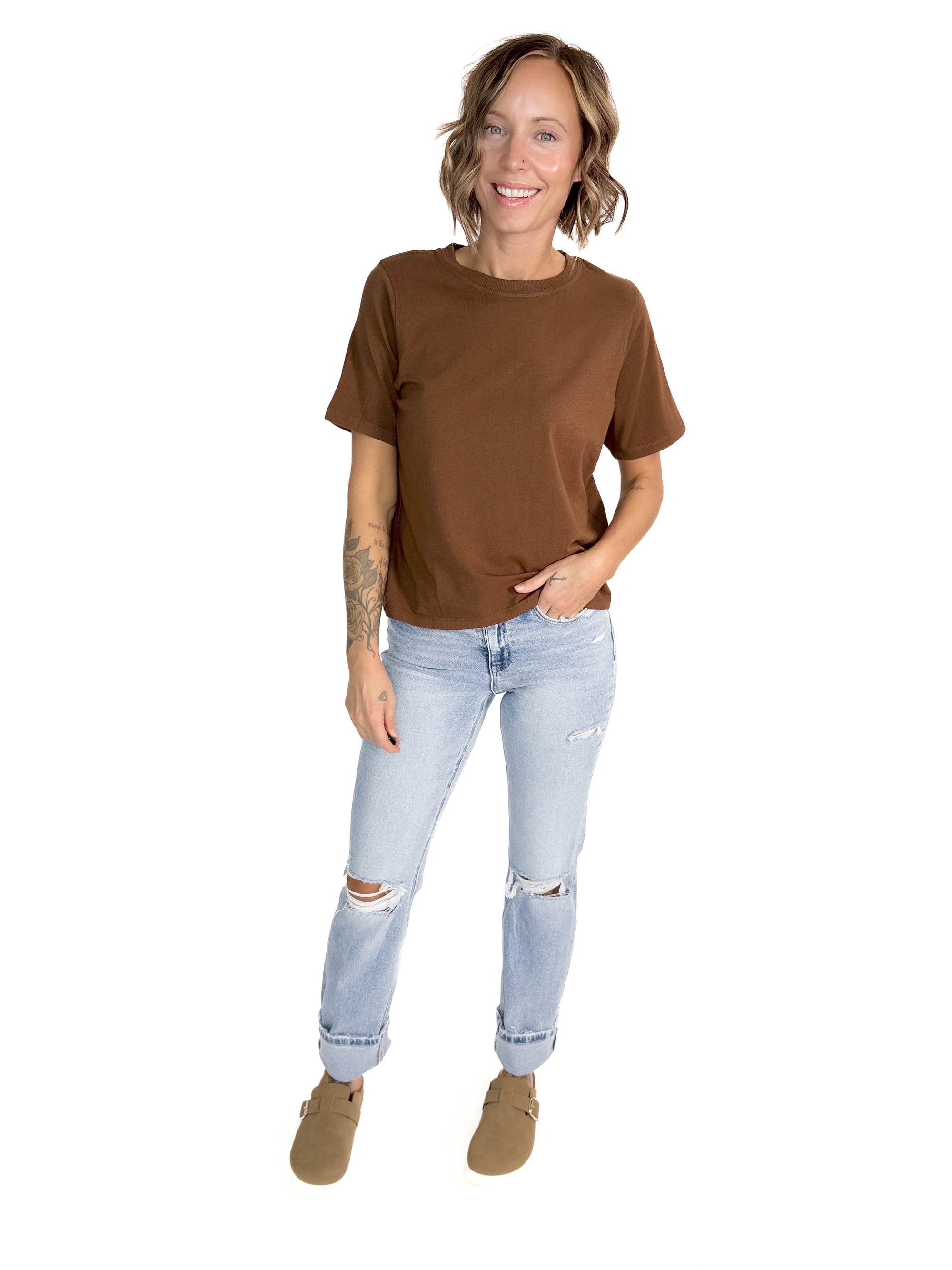 MONO B Scottie Classic Boxy Fit Tee- COCOA DUST