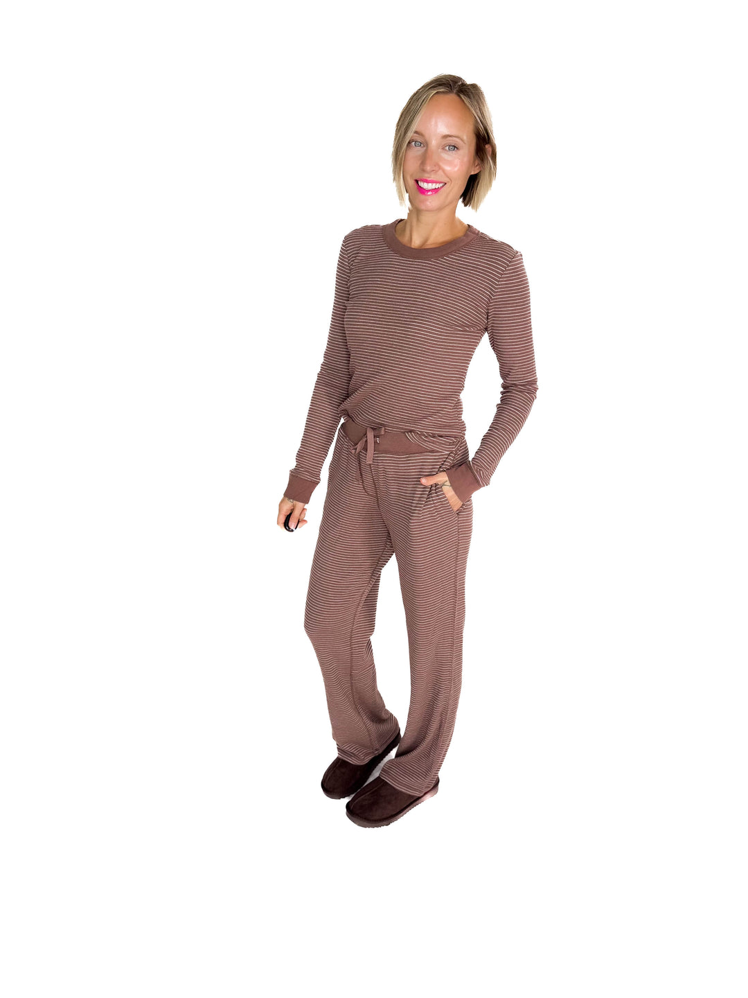 Layla Waffle Lounge Pant- BROWN