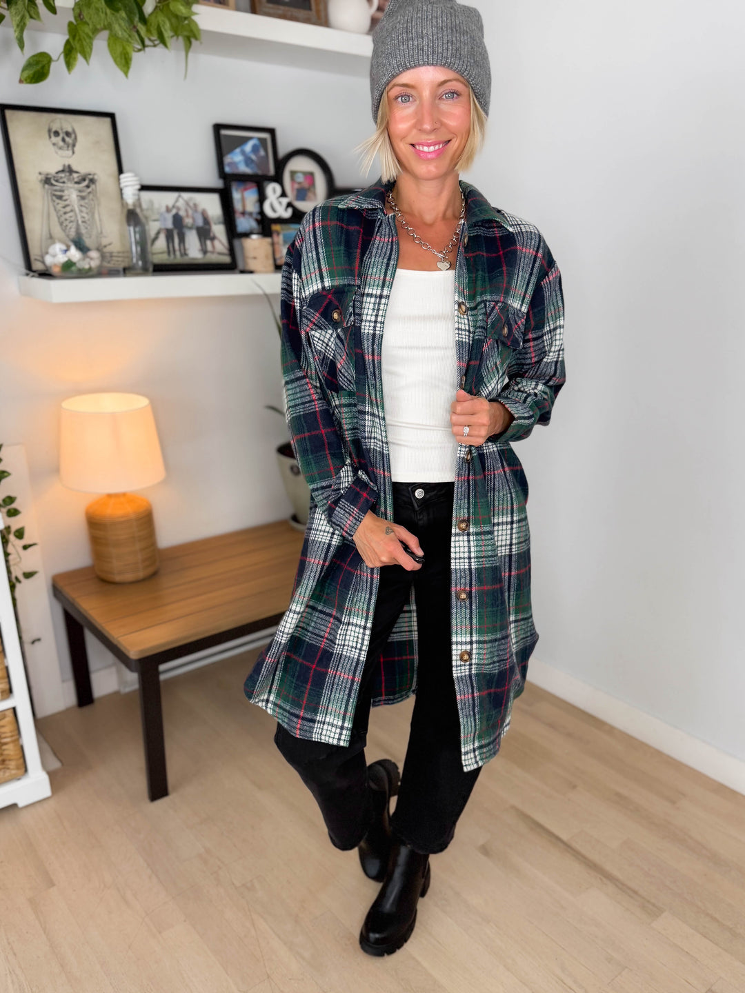 Out West Plaid Shacket- GREEN MULTI