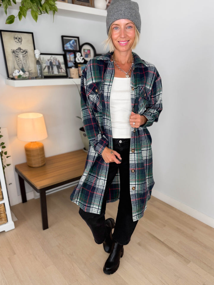 Out West Plaid Shacket- GREEN MULTI