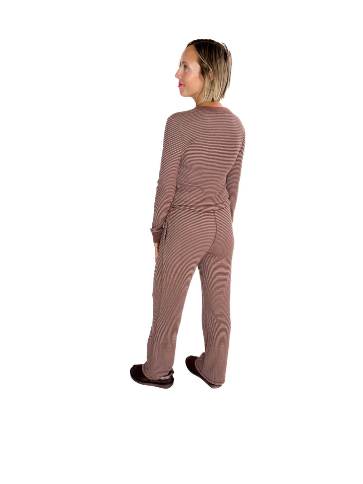 Layla Waffle Crew Neck Top- BROWN