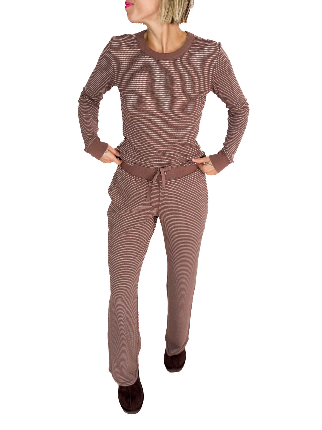Layla Waffle Lounge Pant- BROWN
