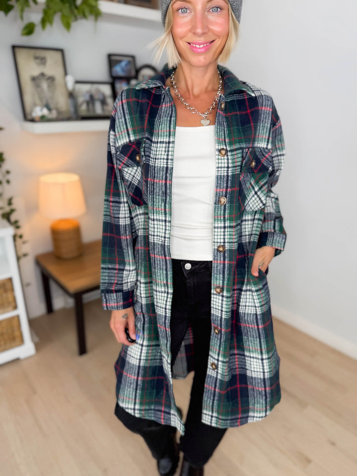 Out West Plaid Shacket- GREEN MULTI