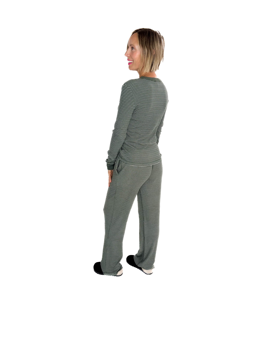Layla Waffle Crew Neck Top- HUNTER