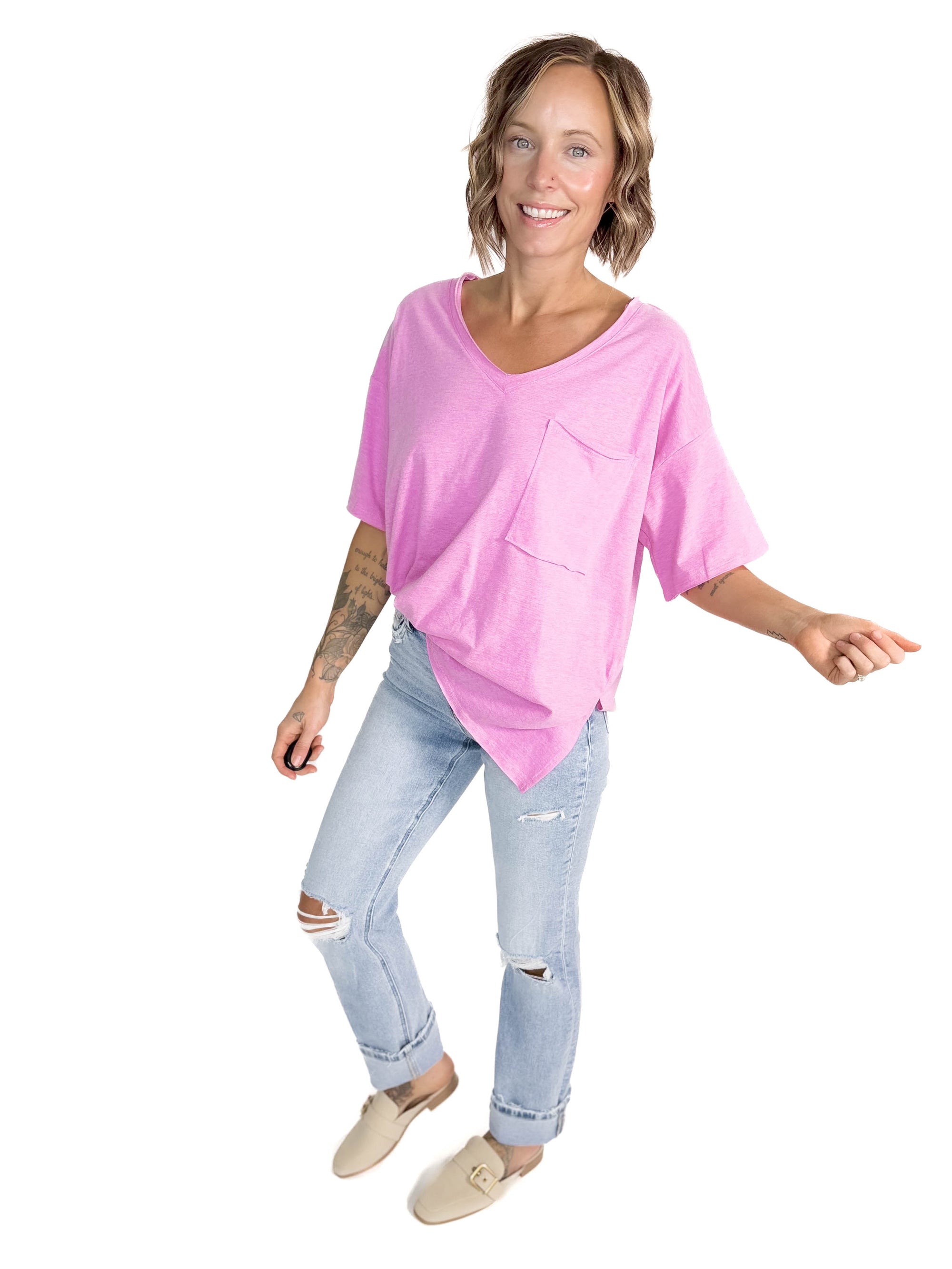 Basic Boyfriend Loose T-Shirt- HEATHER MAUVE