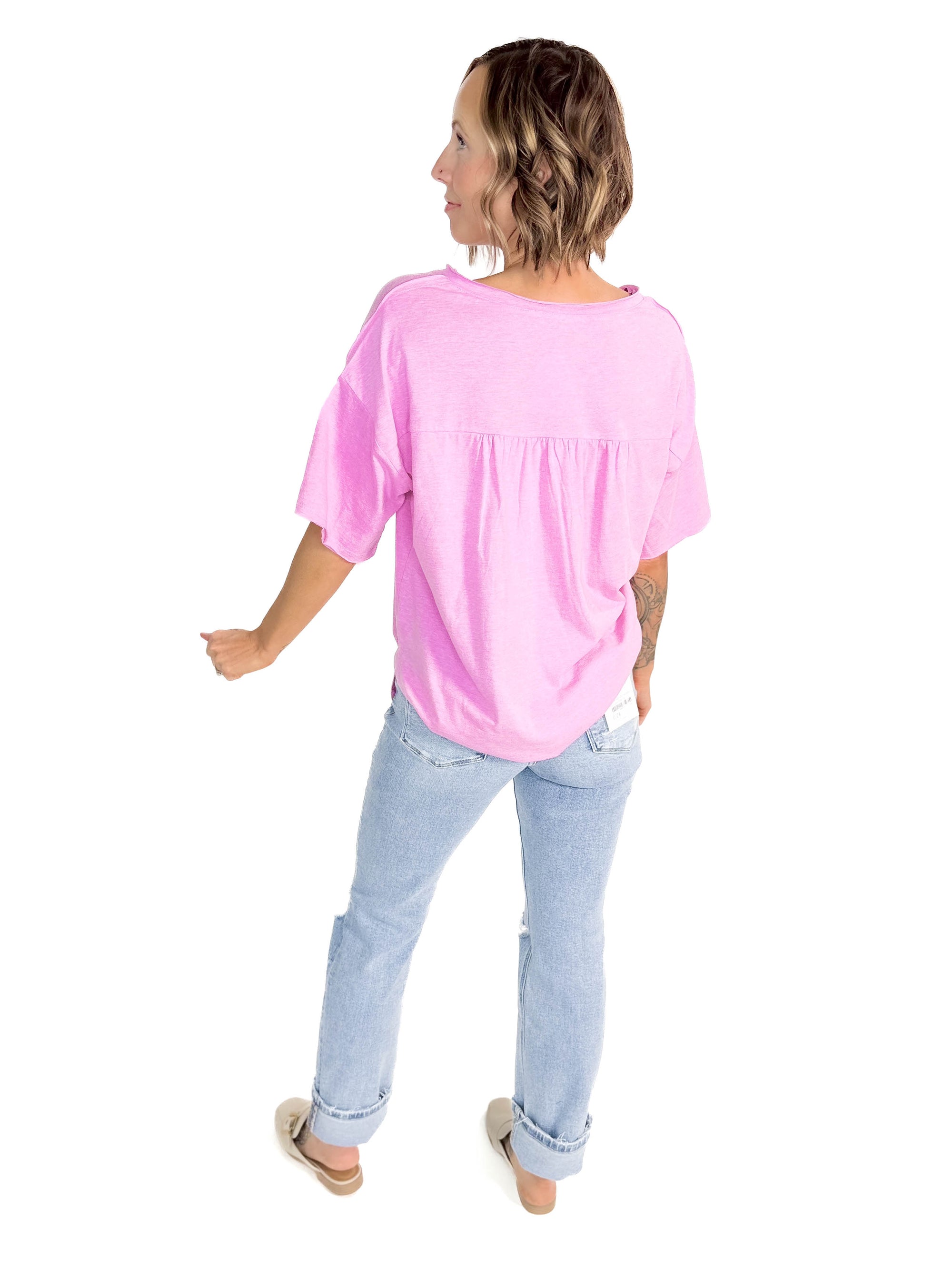 Basic Boyfriend Loose T-Shirt- HEATHER MAUVE