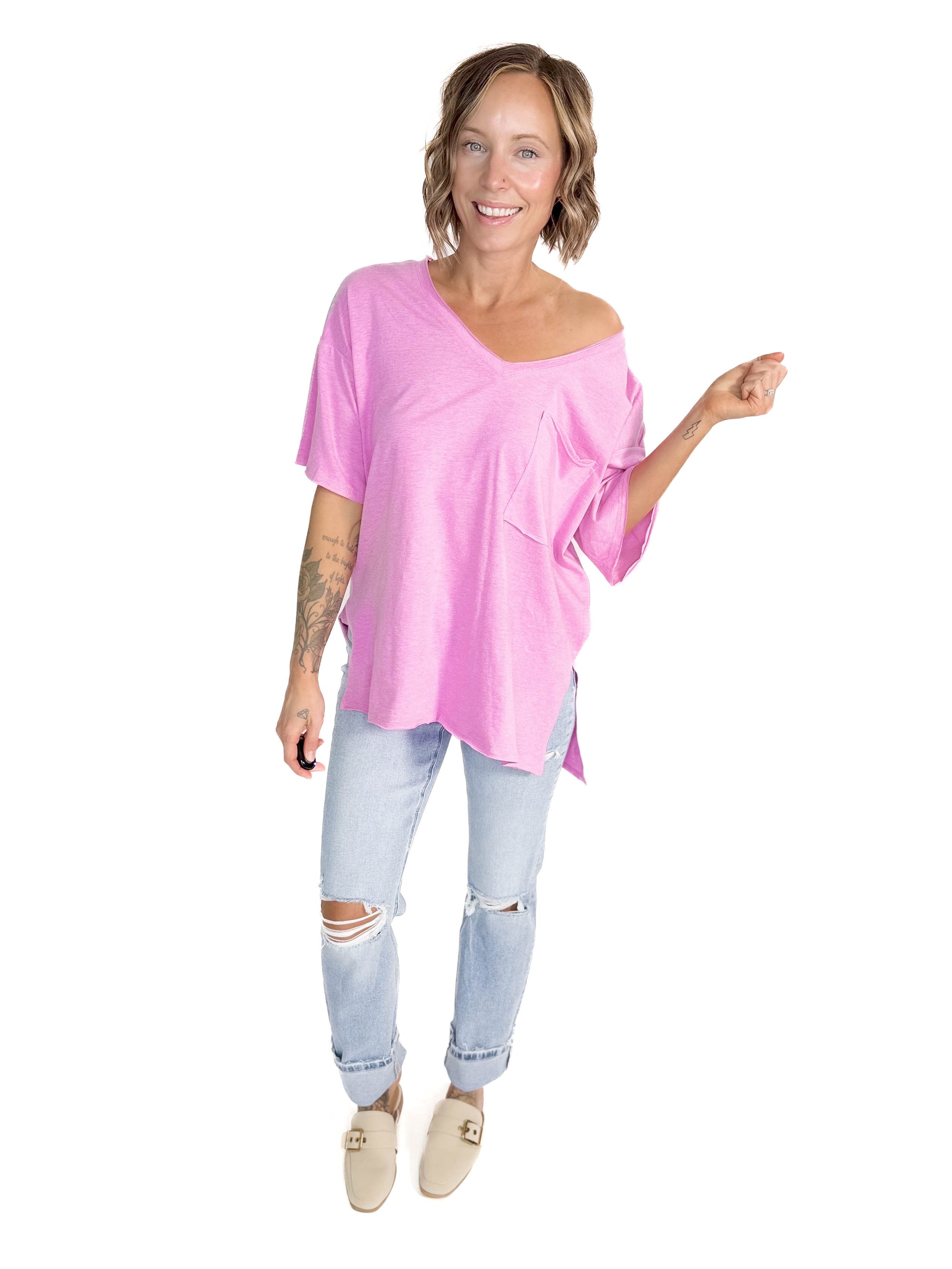 Basic Boyfriend Loose T-Shirt- HEATHER MAUVE