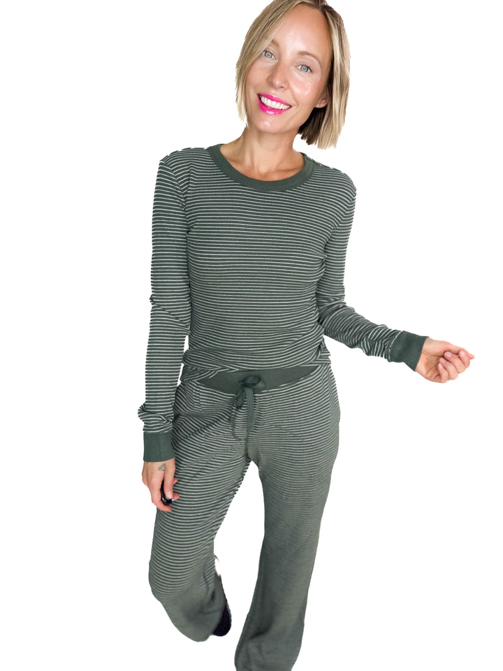 Layla Waffle Crew Neck Top- HUNTER