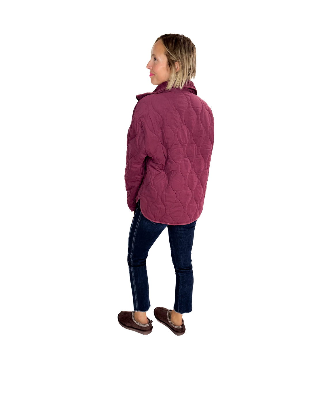 Elmwood Quilted  1/4 Zip Jacket- DARK CHERRY