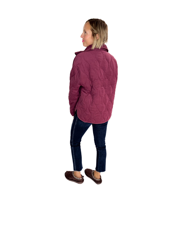 Elmwood Quilted  1/4 Zip Jacket- DARK CHERRY