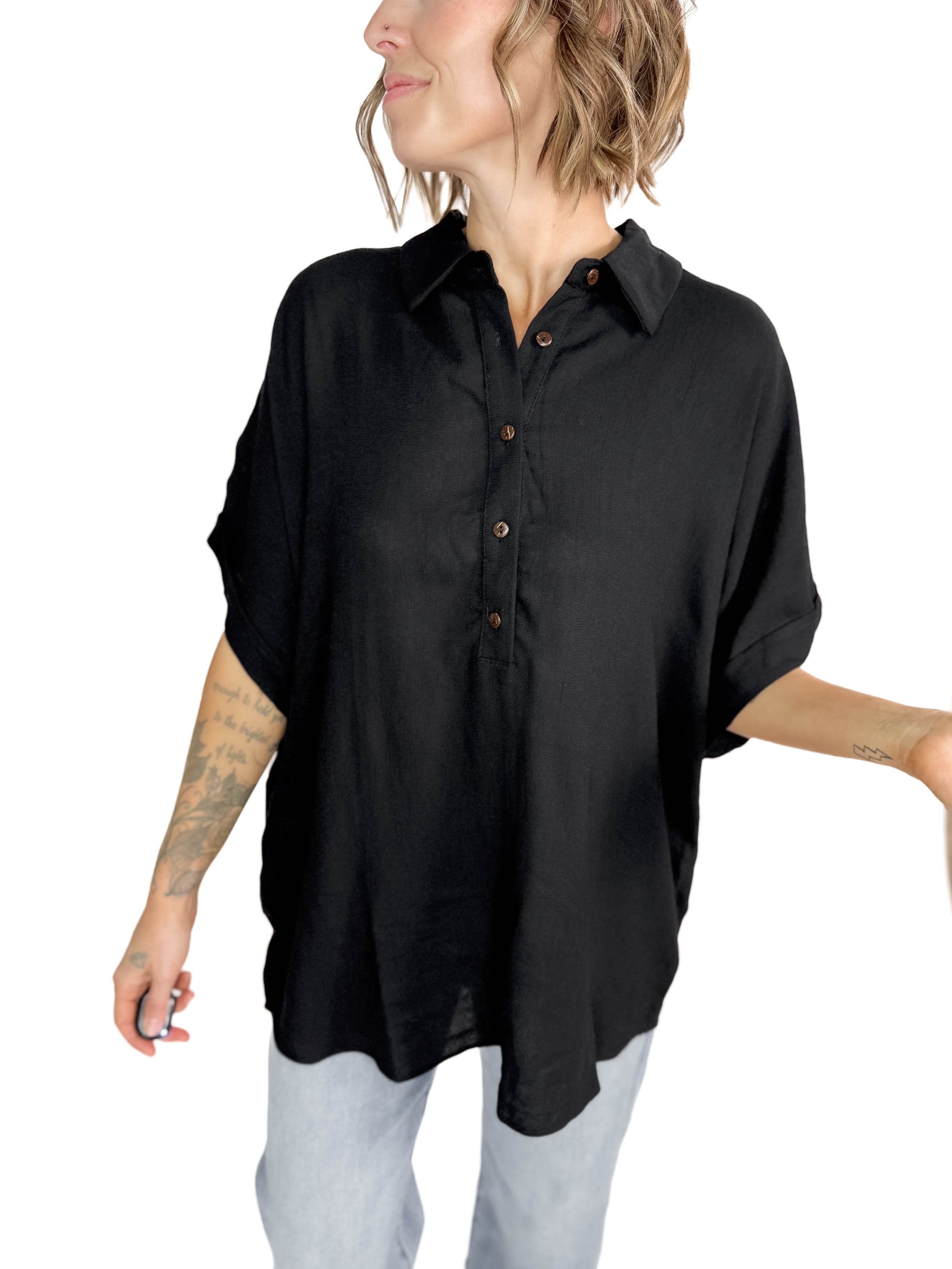 Sherly Linen Blend Tunic- BLACK