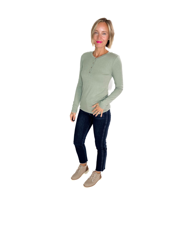 Reign Ultra Soft Basic Long Sleeve Henley- SOFT SAGE