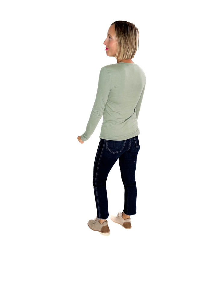 Reign Ultra Soft Basic Long Sleeve Henley- SOFT SAGE