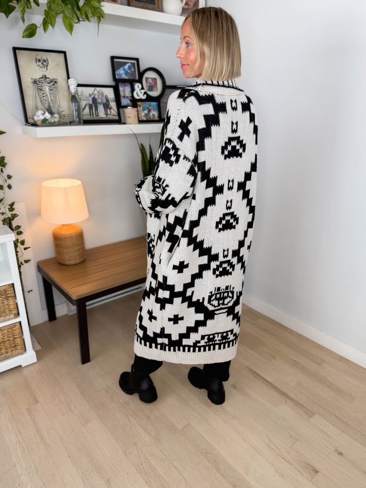 Lennox Western Cardigan- CREAM & BLACK