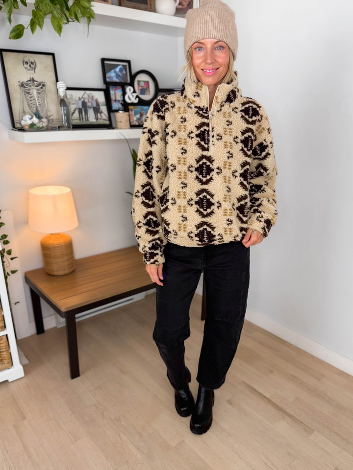 ONLY Janne Aztec Sherpa 1/2 Zip- GEO EARTH