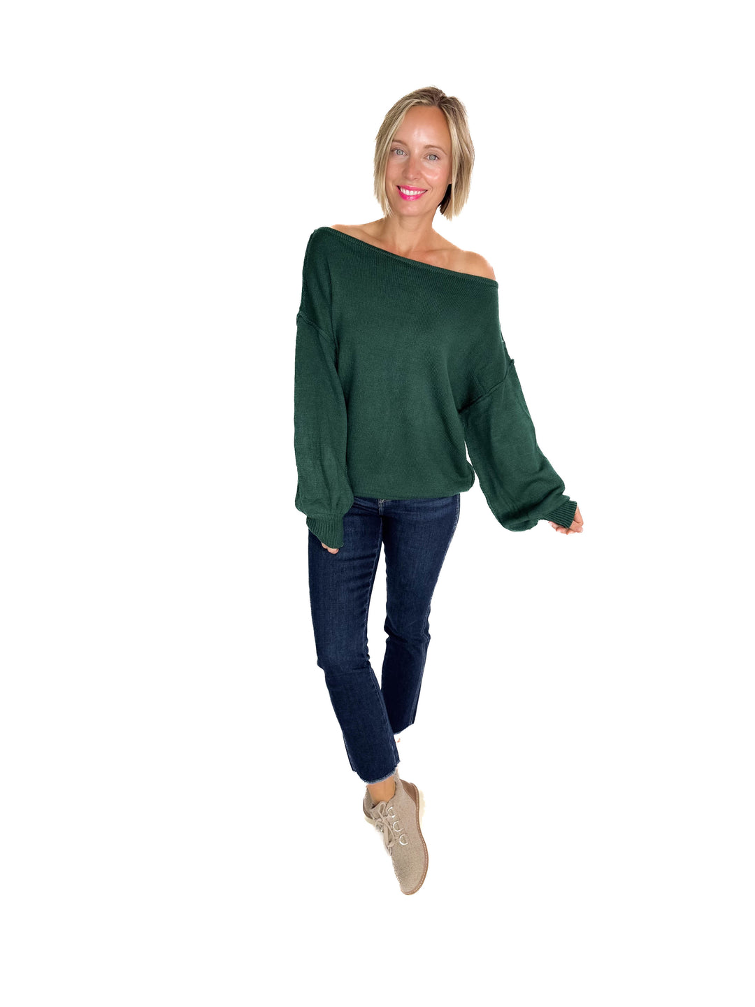 Seattle Boat Neck Sweater- EMERALD