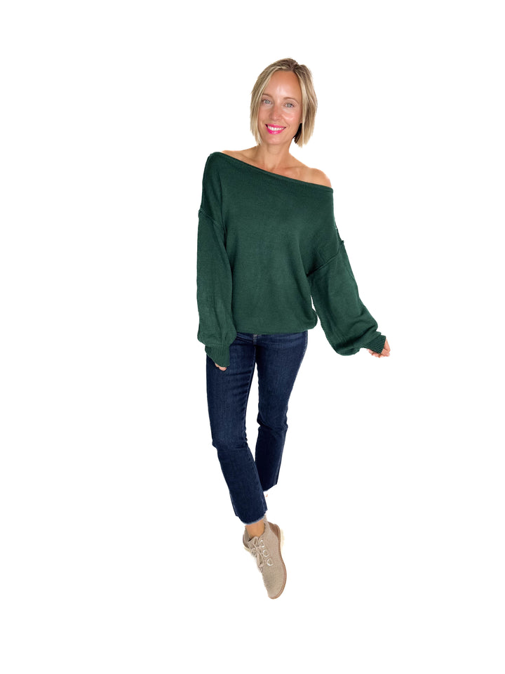 Seattle Boat Neck Sweater- EMERALD