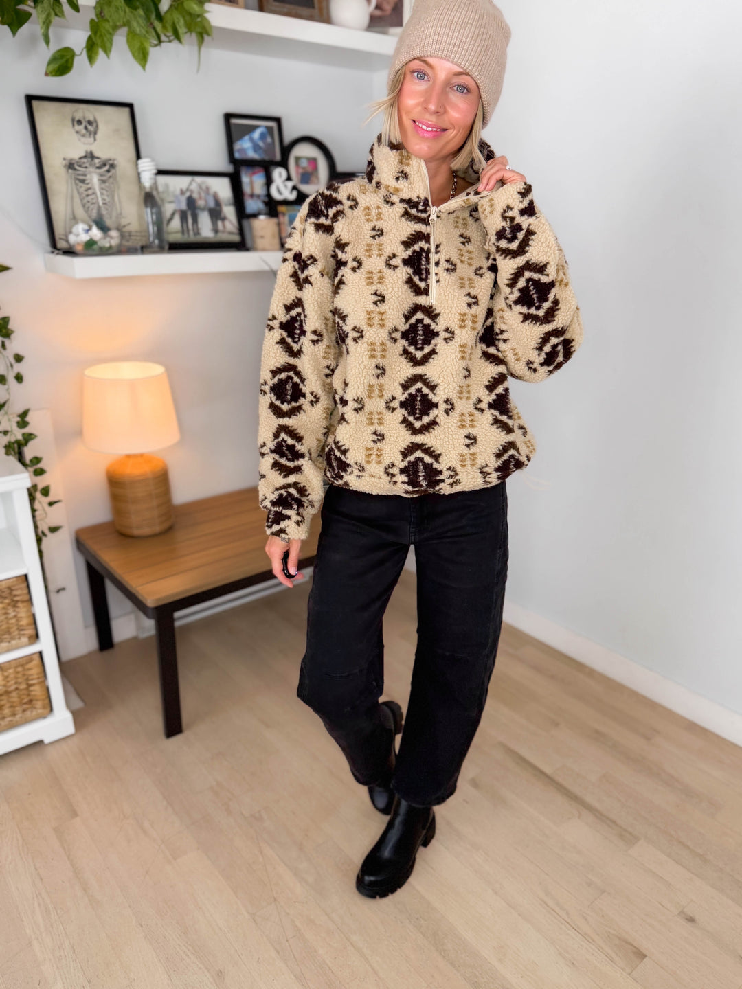 ONLY Janne Aztec Sherpa 1/2 Zip- GEO EARTH