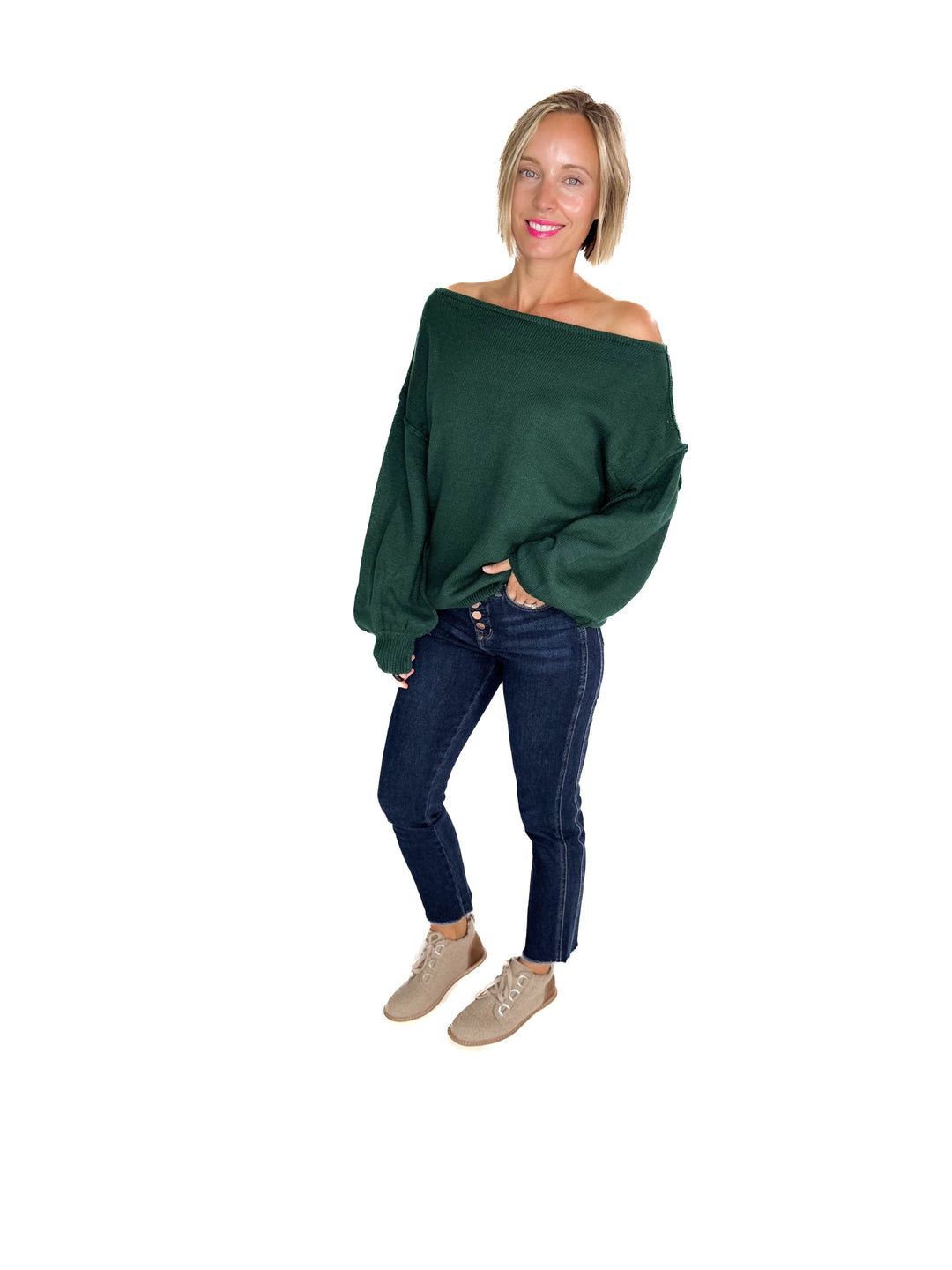 Seattle Boat Neck Sweater- EMERALD