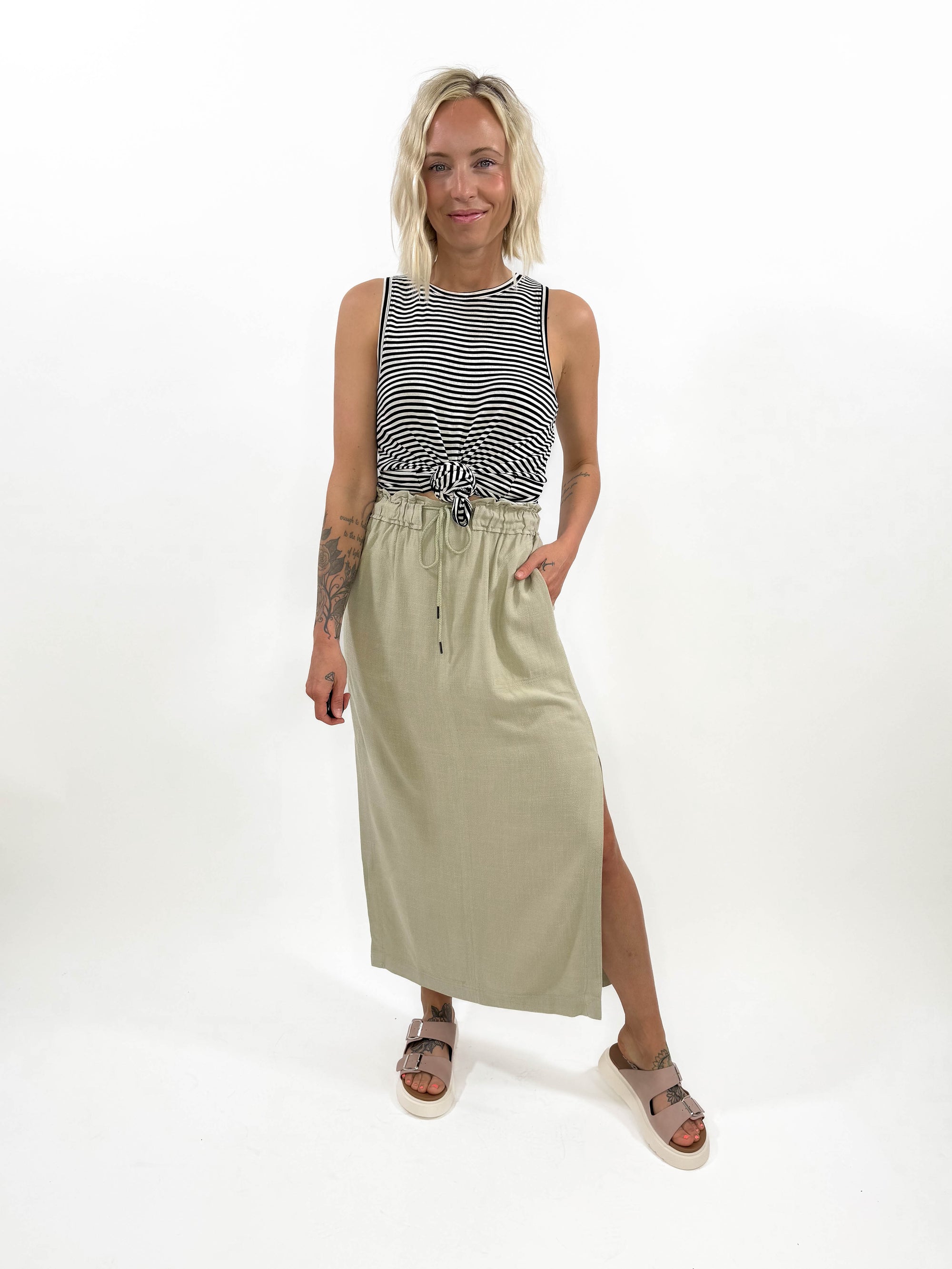 Rosa Linen Blend Skirt- SAGE