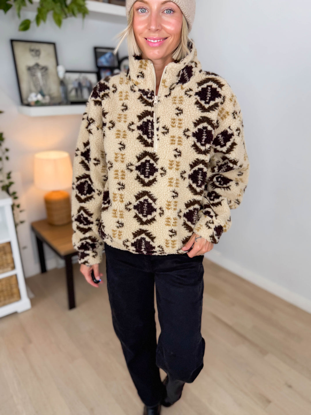 ONLY Janne Aztec Sherpa 1/2 Zip- GEO EARTH