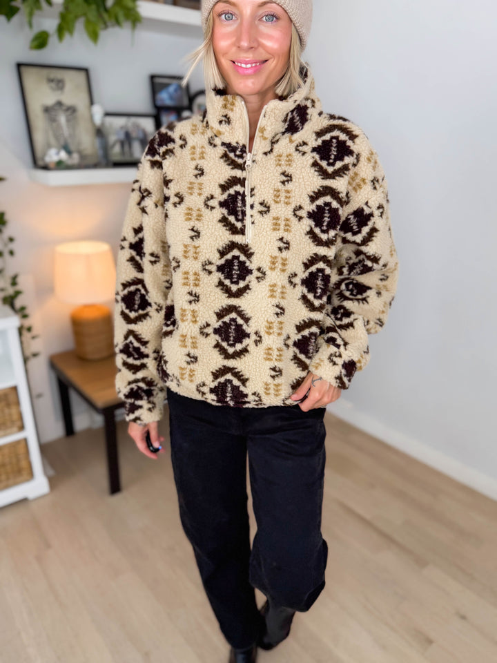 ONLY Janne Aztec Sherpa 1/2 Zip- GEO EARTH