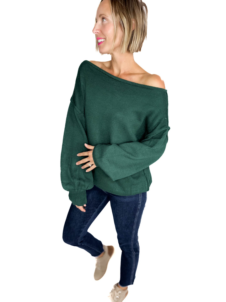 Seattle Boat Neck Sweater- EMERALD