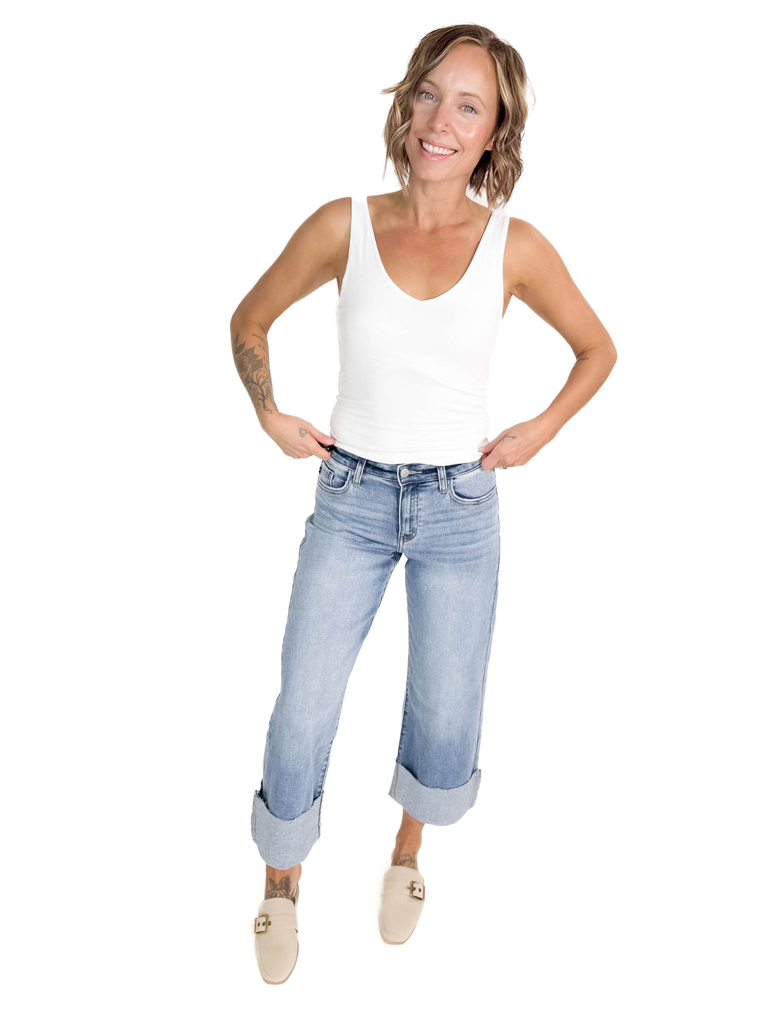 KANCAN Parker High Rise Crop Wide Leg- MEDIUM WASH-FINAL SALE