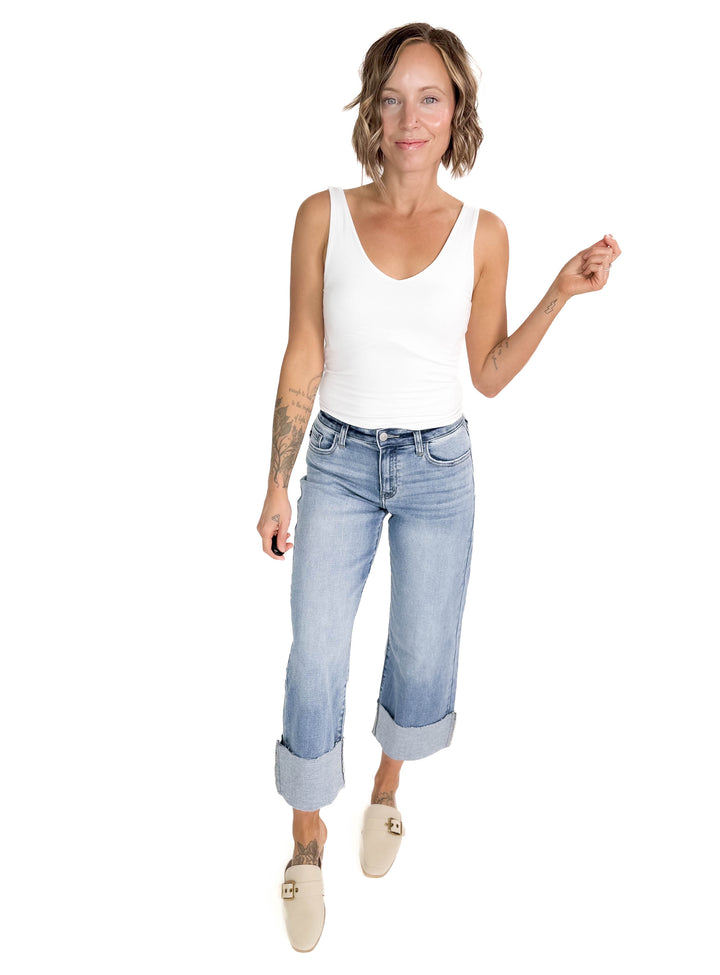 KANCAN Parker High Rise Crop Wide Leg- MEDIUM WASH-FINAL SALE