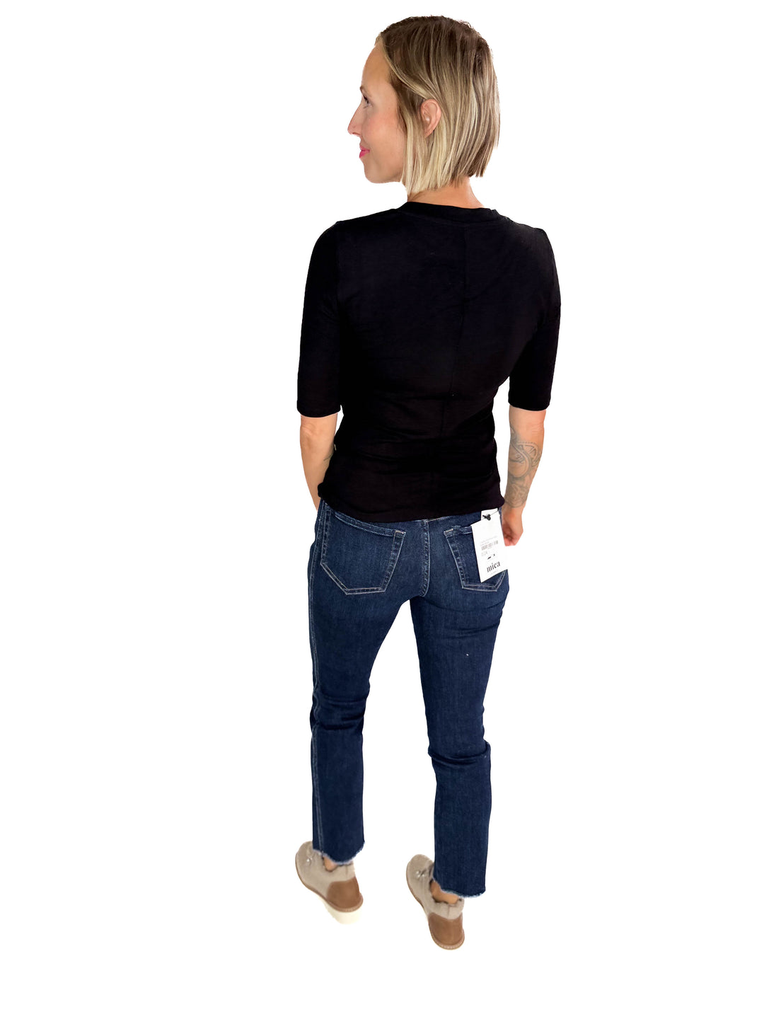Janelle Soft Classic Ribbed Crewneck 1/2 Sleeve- BLACK