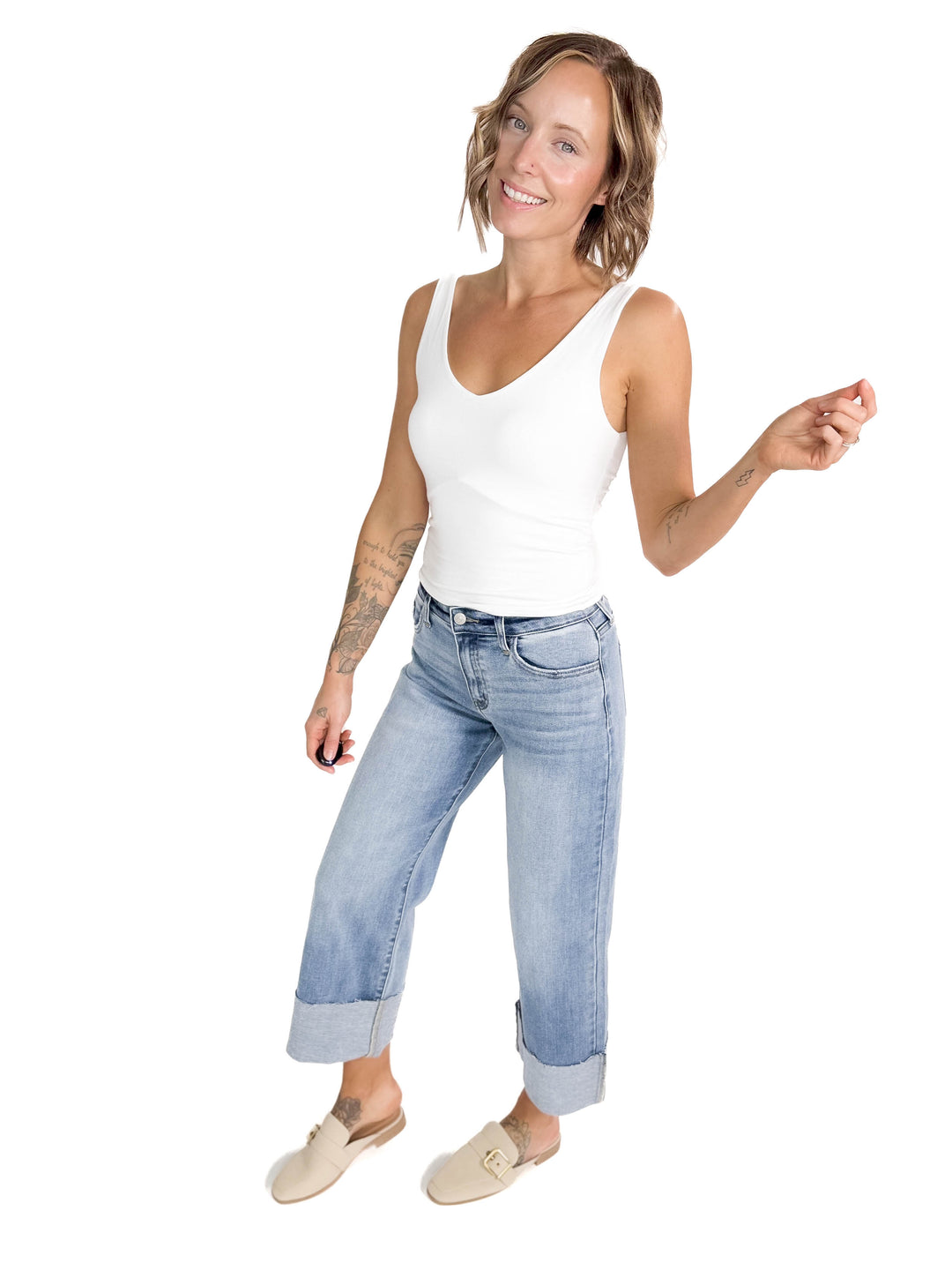 KANCAN Parker High Rise Crop Wide Leg- MEDIUM WASH-FINAL SALE